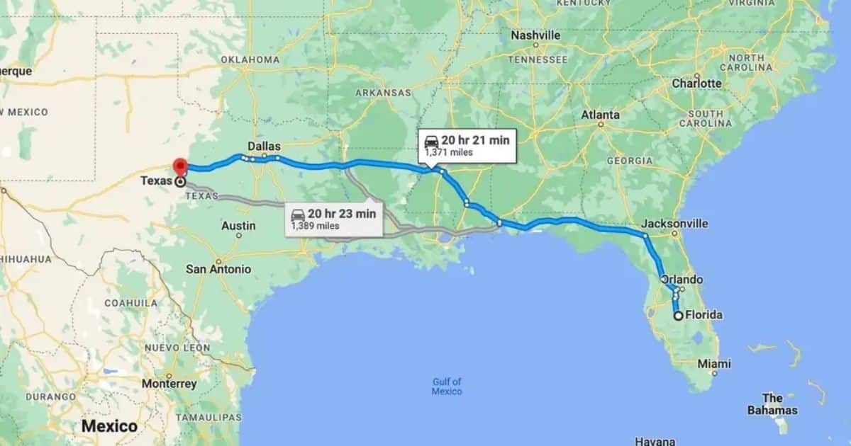 Route Map For The Austin From Destin Road Trip
